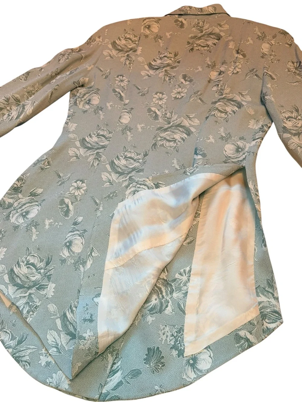 Floral Jacquard Double-Breasted Blazer/Coat- Light green - Picture 8 of 12